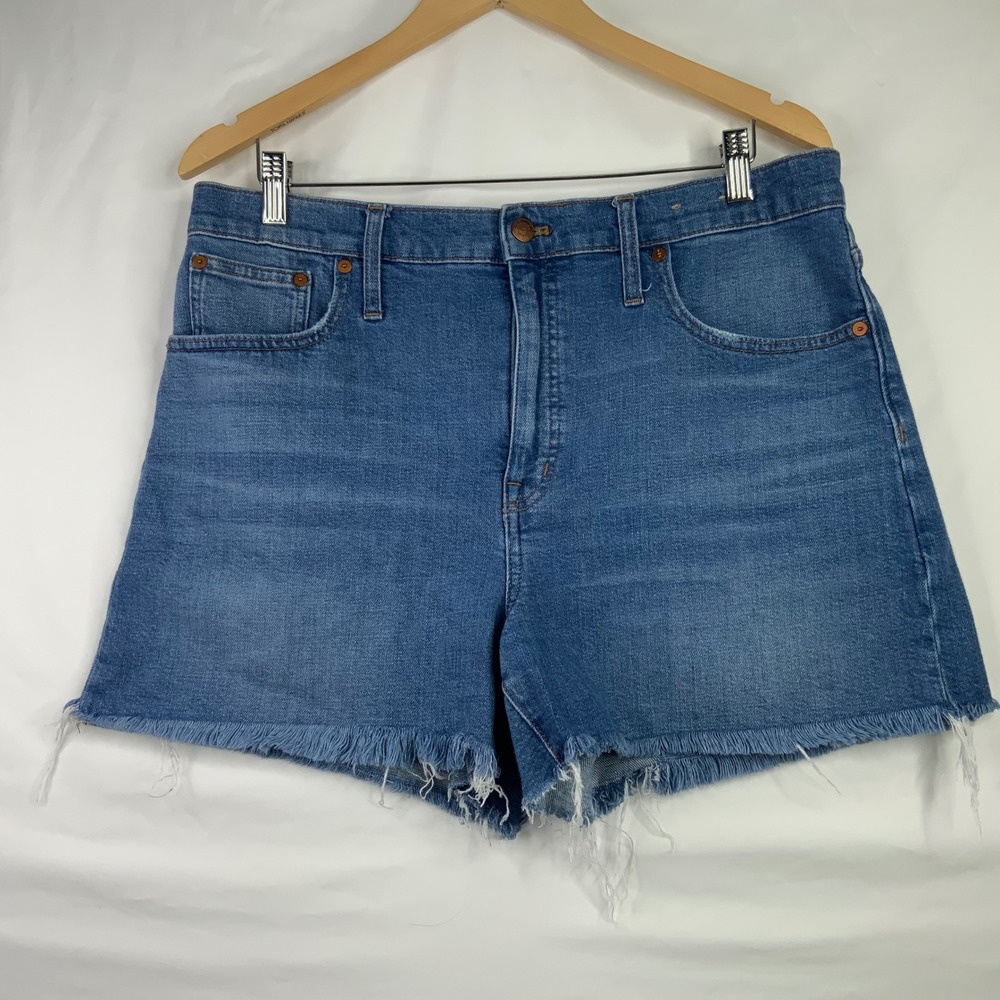 Madewell High-Rise Denim Shorts Medium Wash Raw Hem Size 31 CKP462509085